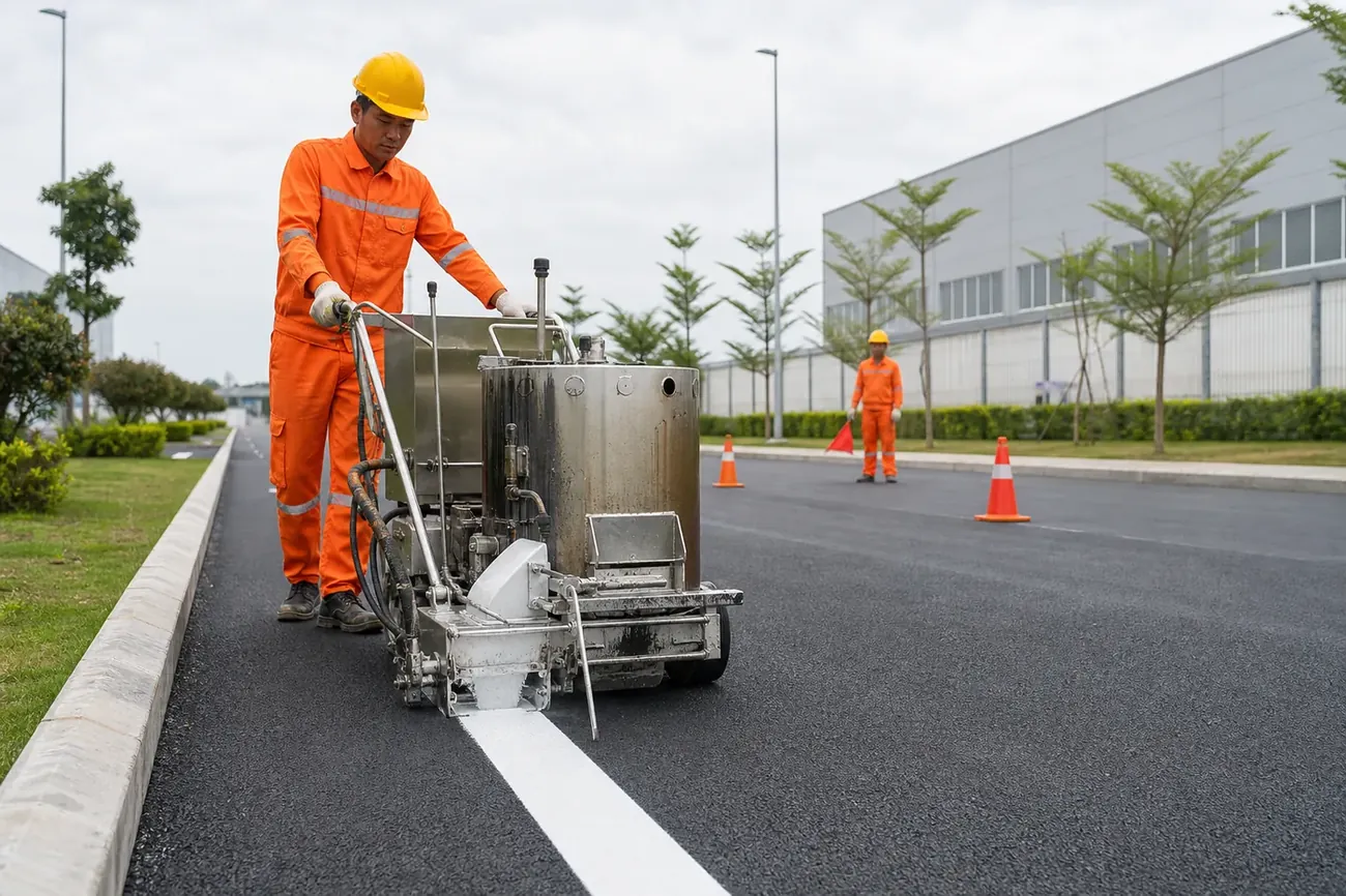 Thi công sơn nhiệt dẻo phản quang tại đường nội bộ khu công nghiệp